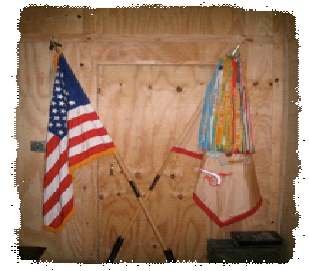 The Battalion Colors displayed in the TOC. The streamers indicate the campaigns that the 725th has been involved in.