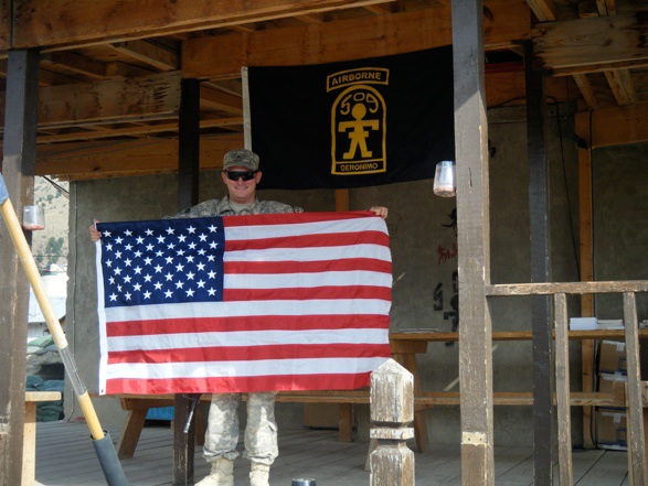 At Tillman: Sgt Neal displaying the flag on the G-man porch.